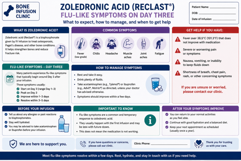 Zoledronic Flu-Like Symptoms on Day Three in Bone Infusion Clinic at an Outpatient Clinic