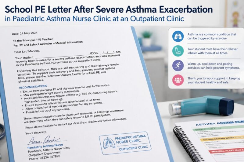 School PE Letter After Severe Asthma Exacerbation in Paediatric Asthma Nurse Clinic at an Outpatient Clinic